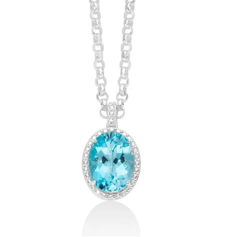 Girocollo Miluna Donna Argento 925 Pendente Topazio Azzurro Ovale 11,5ct _CLD4356