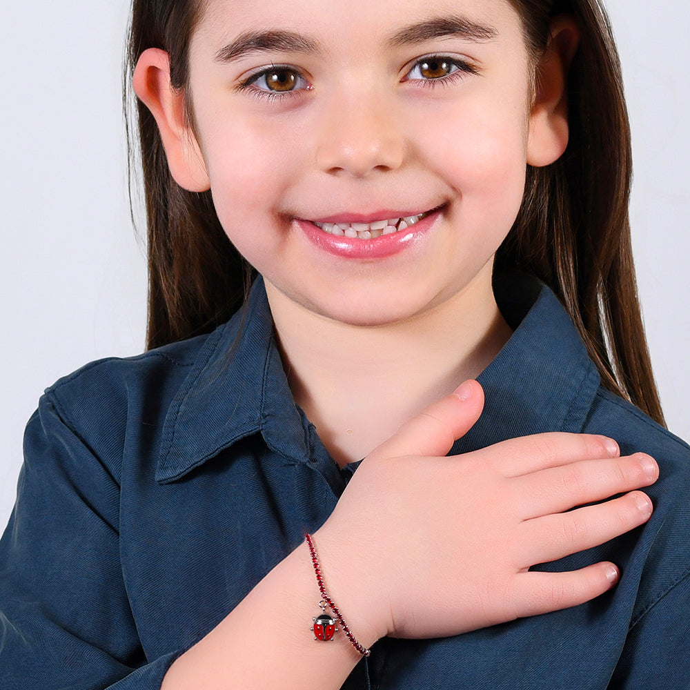 Bracciale Luca Barra Bambina Tennis Zirconi Rossi Ciondolo Coccinella _JB170