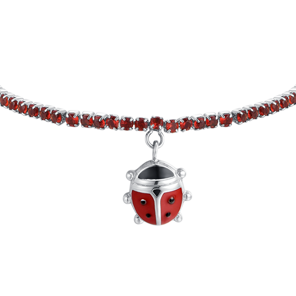 Bracciale Luca Barra Bambina Tennis Zirconi Rossi Ciondolo Coccinella _JB170