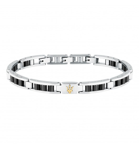 Bracciale Maserati Uomo Acciaio Ceramica Nera Logo Oro _JM225ATZ57