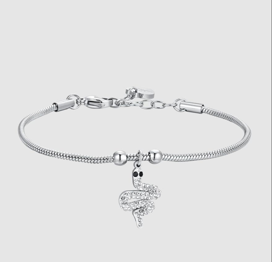 Bracciale Luca Barra Acciaio Ciondolo Serpenti Cristalli _BK2659