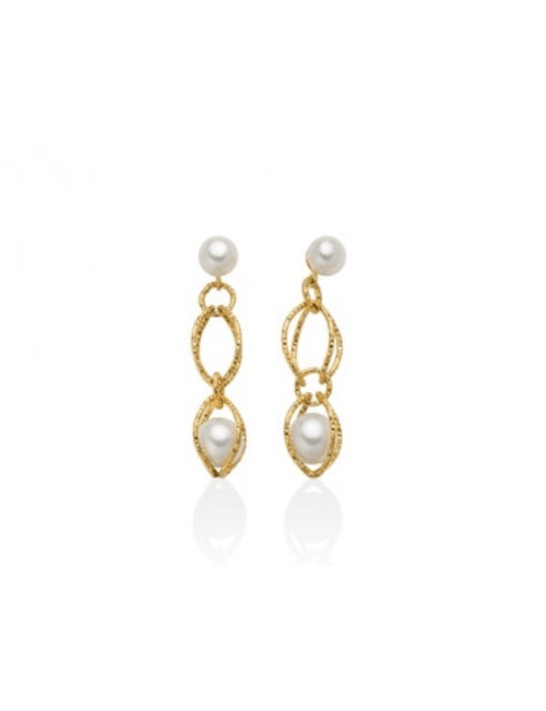 Orecchini Donna Argento925 Perle Bianche - 6-7 mm Pendenti Col. Oro _PER2571G