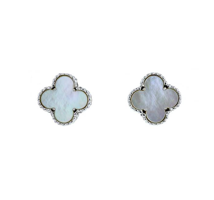 Vancleef Damen-Ohrringe aus 925er Silber mit vierblättrigem Kleeblatt und Perlmutt _LSO04