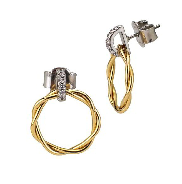 Orecchini Donna Bronzo Col. Oro Cerchi Intrecciati Zirconi _XOR710D