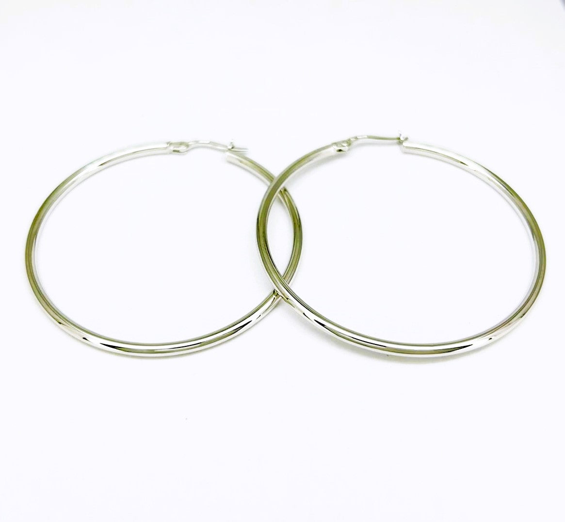 Orecchini Donna Oro Bianco Cerchi Canna liscia Chiusura Baionetta dm 44 mm _CR006