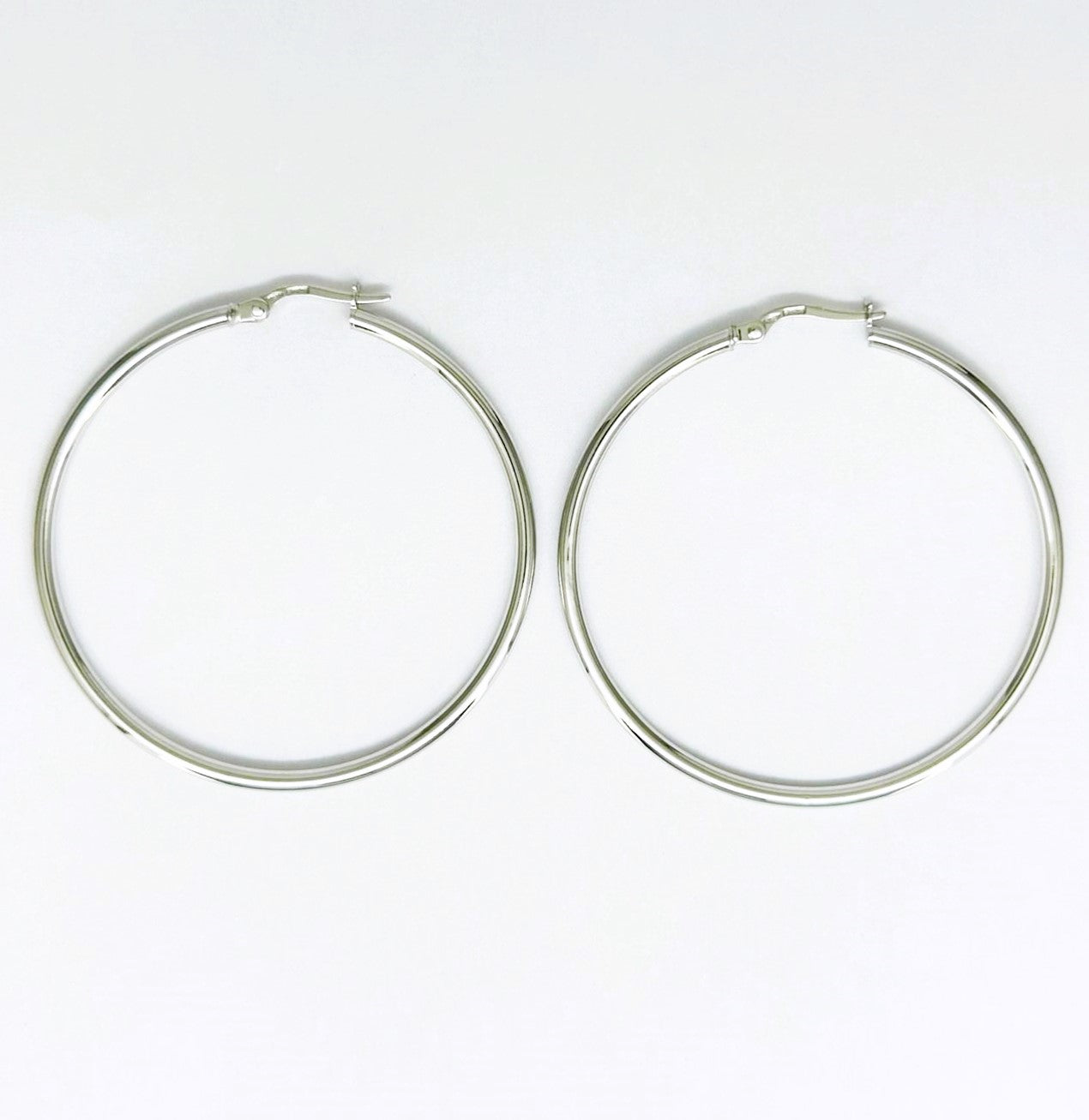 Orecchini Donna Oro Bianco Cerchi Canna liscia Chiusura Baionetta dm 44 mm _CR006