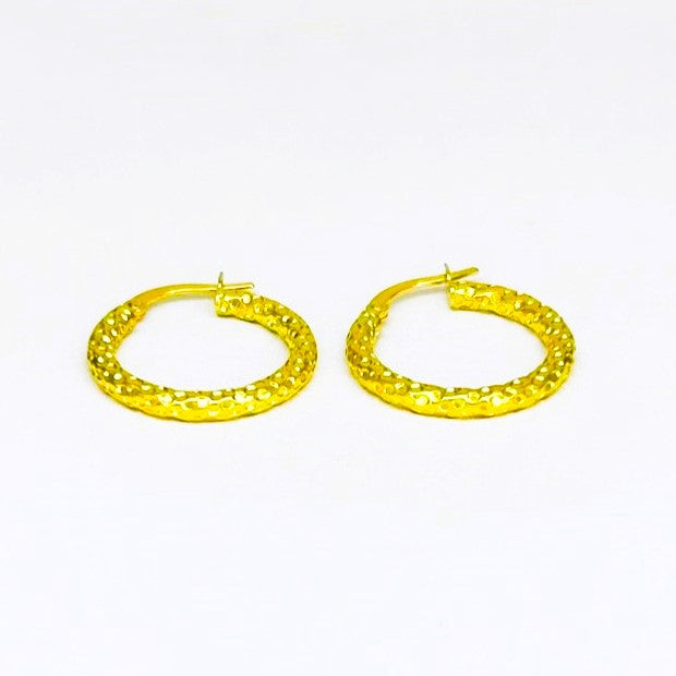 Orecchini Donna Oro Giallo Cerchi Lavorazione Martellata Chiusura Baionetta _CR023