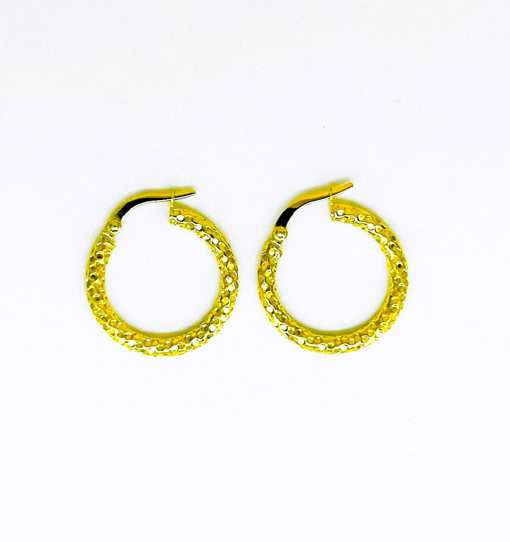Orecchini Donna Oro Giallo Cerchi Lavorazione Martellata Chiusura Baionetta _CR023