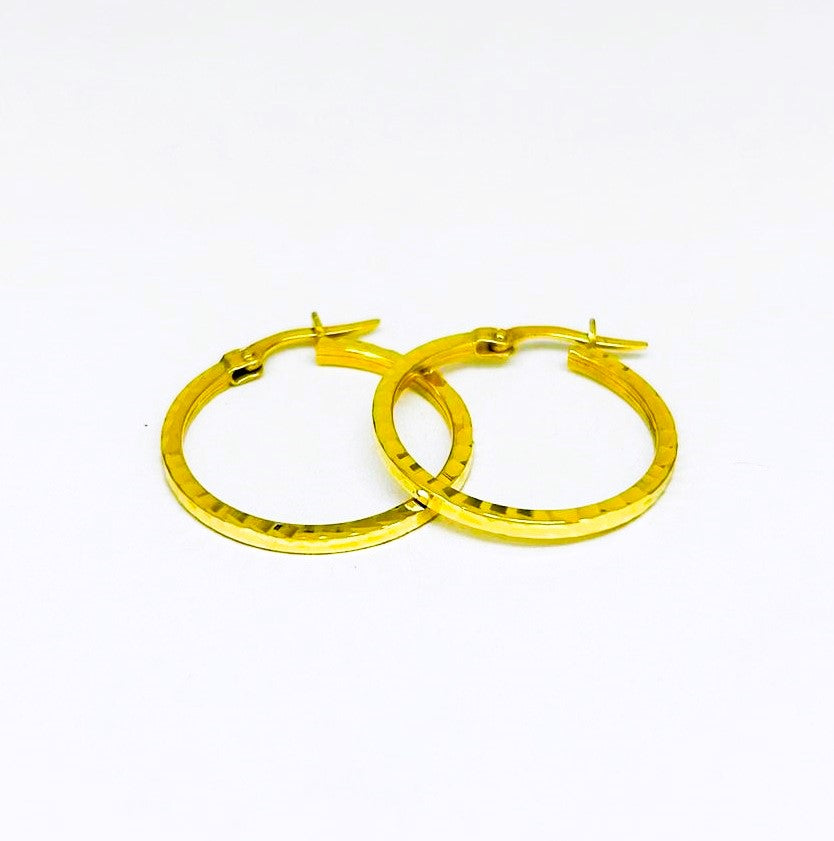 Orecchini Donna Oro Giallo Cerchi Canna Quadrata Sfaccettato Chiusura Baionetta _CR015