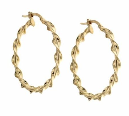 Orecchini Donna Oro Giallo Cerchi Modello Torchon Lucido Chiusura Baionetta _CR018