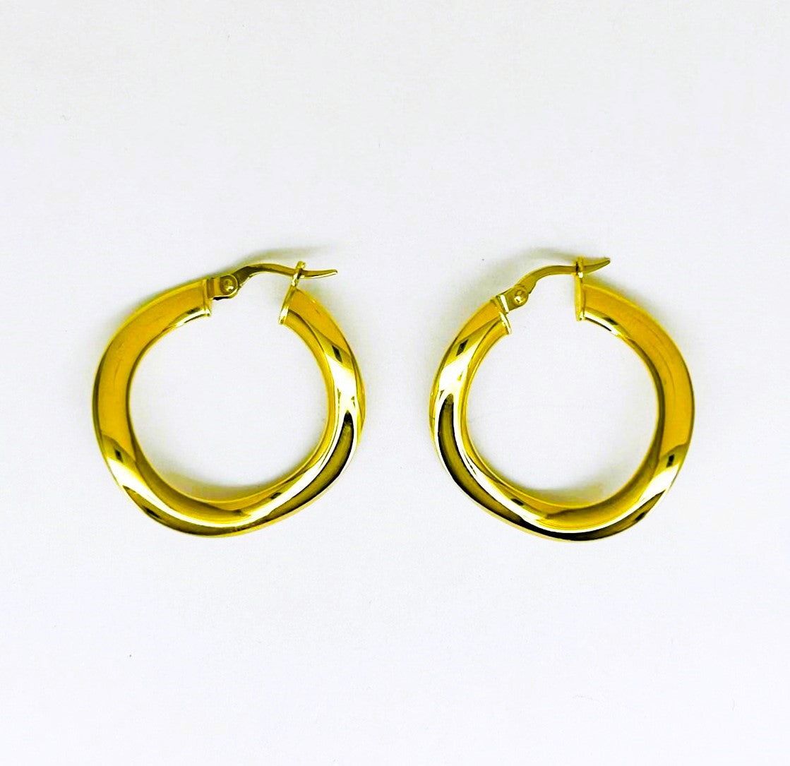 Orecchini Donna Oro Giallo Cerchi Ondulato Lucido Chiusura Baionetta _CR021
