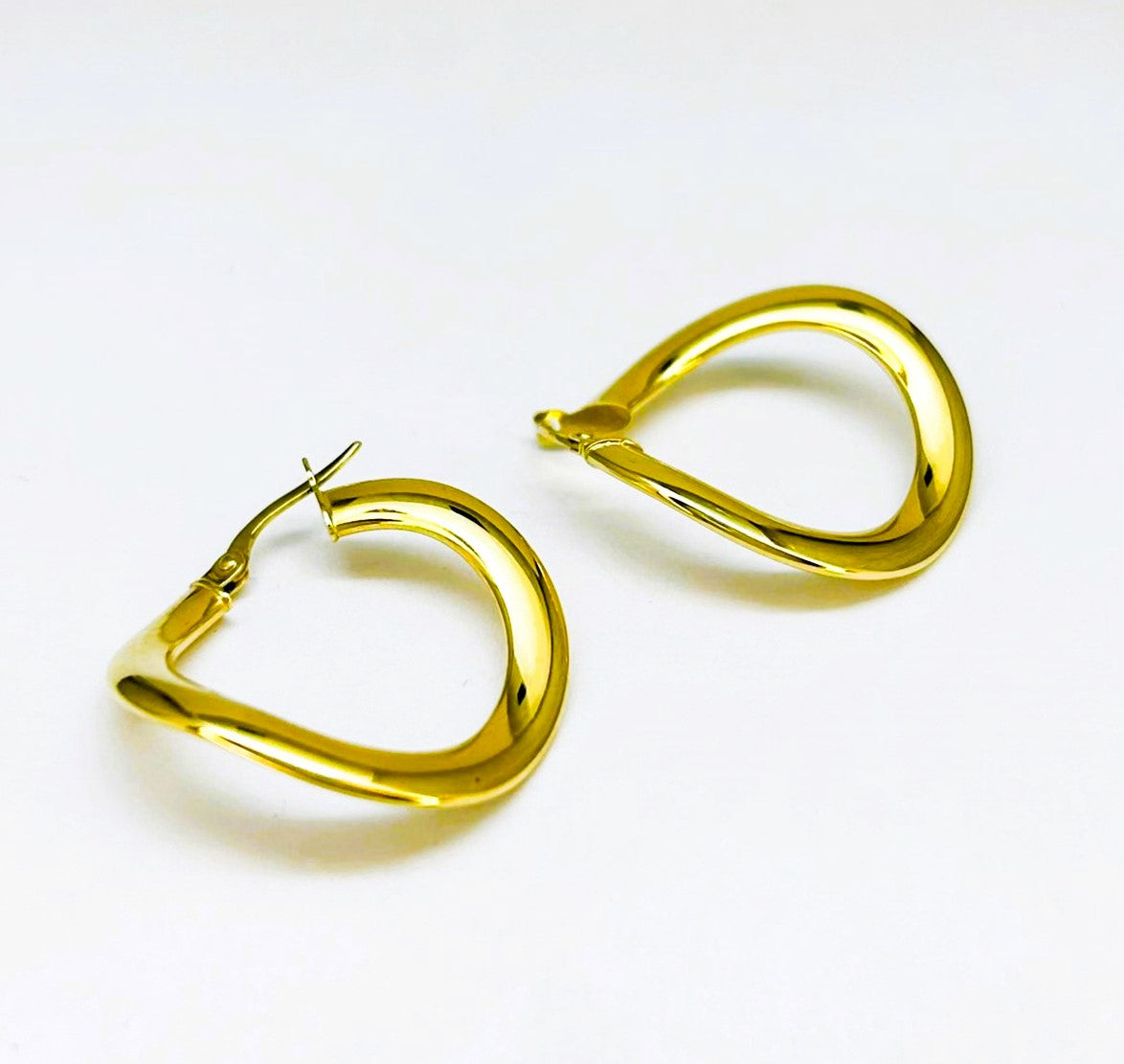 Orecchini Donna Oro Giallo Cerchi Ondulato Lucido Chiusura Baionetta _CR021