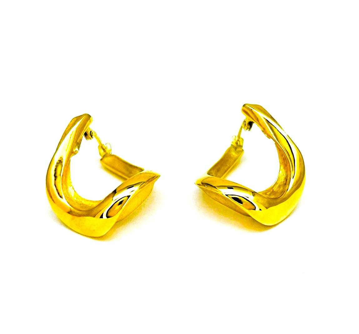 Orecchini Donna Oro Giallo Cerchi Ovale Ondulato Lavorazione Lucido e Satinato Chiusura Baionetta _CR020