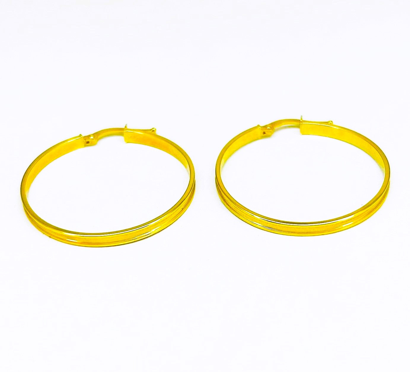 Orecchini Donna Oro Giallo Cerchi Rilievo Lucido e Satinato Chiusura Baionetta _CR017