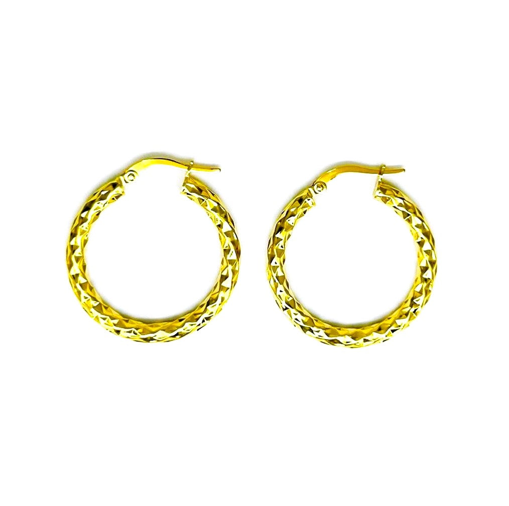 Orecchini Donna Oro Giallo Cerchi Sfaccettato Chiusura Gancetto dm 27 mm _CR003