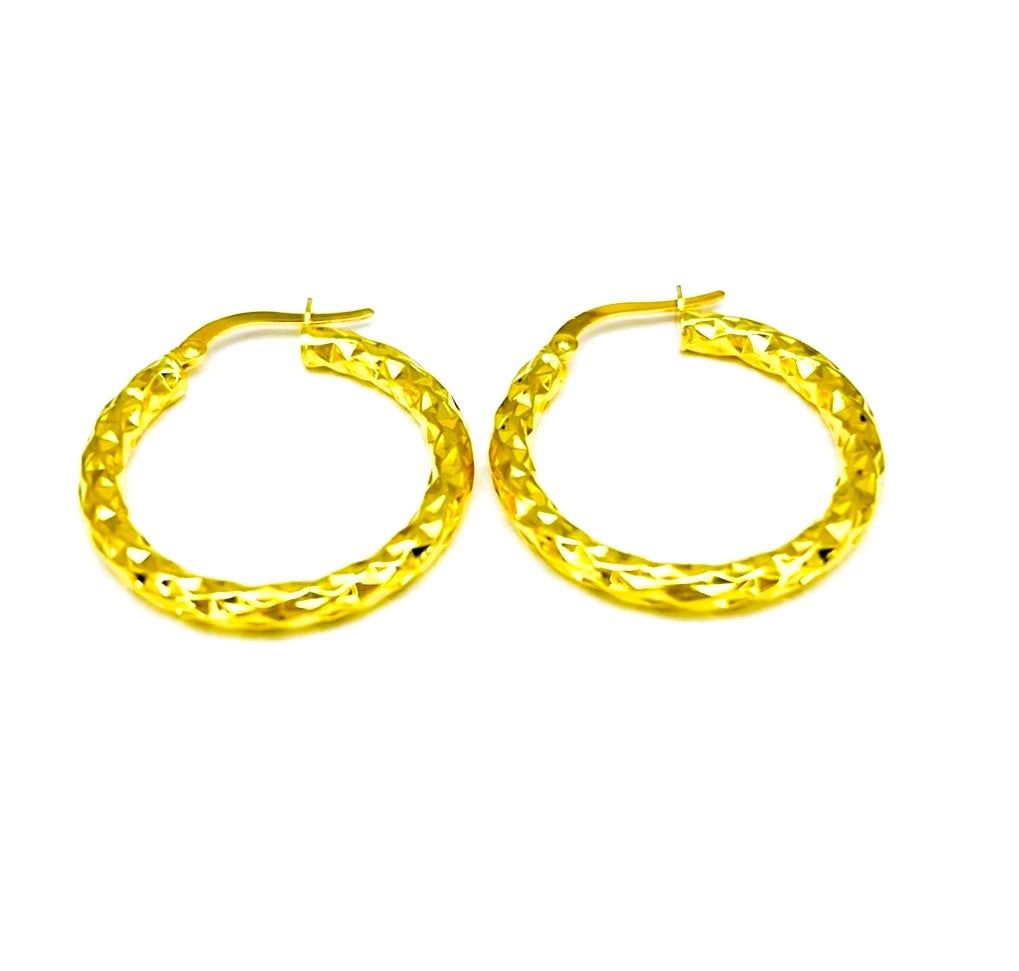Orecchini Donna Oro Giallo Cerchi Sfaccettato Chiusura Gancetto dm 27 mm _CR003