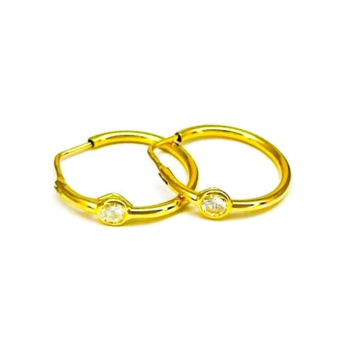 Orecchini Donna Oro Giallo Cerchi Canna liscia Zircone Bianco Chiusura Scomparsa Curva dm 22 mm _CR009