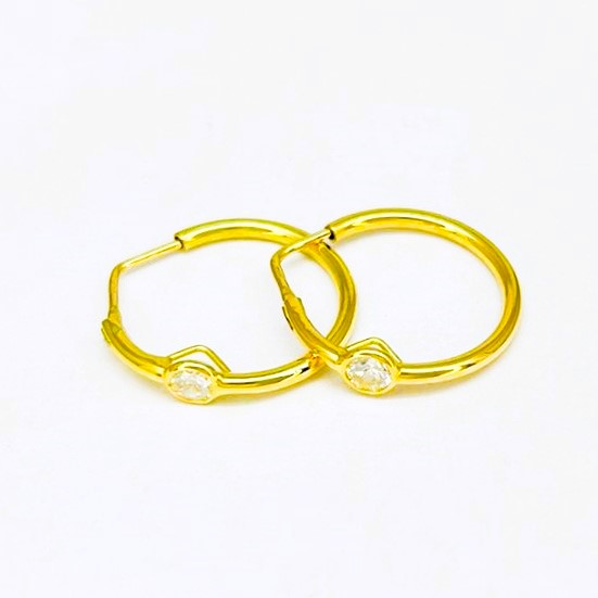 Orecchini Donna Oro Giallo Cerchi Canna liscia Zircone Bianco Chiusura Scomparsa Curva dm 22 mm _CR009
