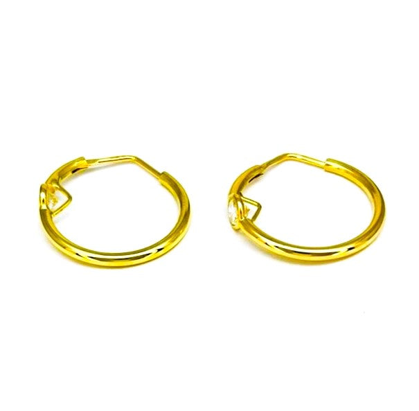 Orecchini Donna Oro Giallo Cerchi Canna liscia Zircone Bianco Chiusura Scomparsa Curva dm 22 mm _CR009