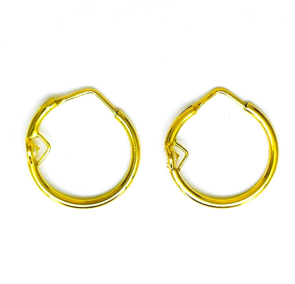 Orecchini Donna Oro Giallo Cerchi Canna liscia Zircone Bianco Chiusura Scomparsa Curva dm 22 mm _CR009