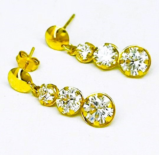 Orecchini Donna Oro Giallo Pendenti n. 3 Zirconi Chiusura Farfallina _O13