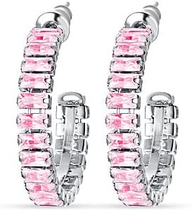 Orecchini Luca Barra Donna Acciaio Cristalli Rosa Rettangolari Cerchi _OK1204