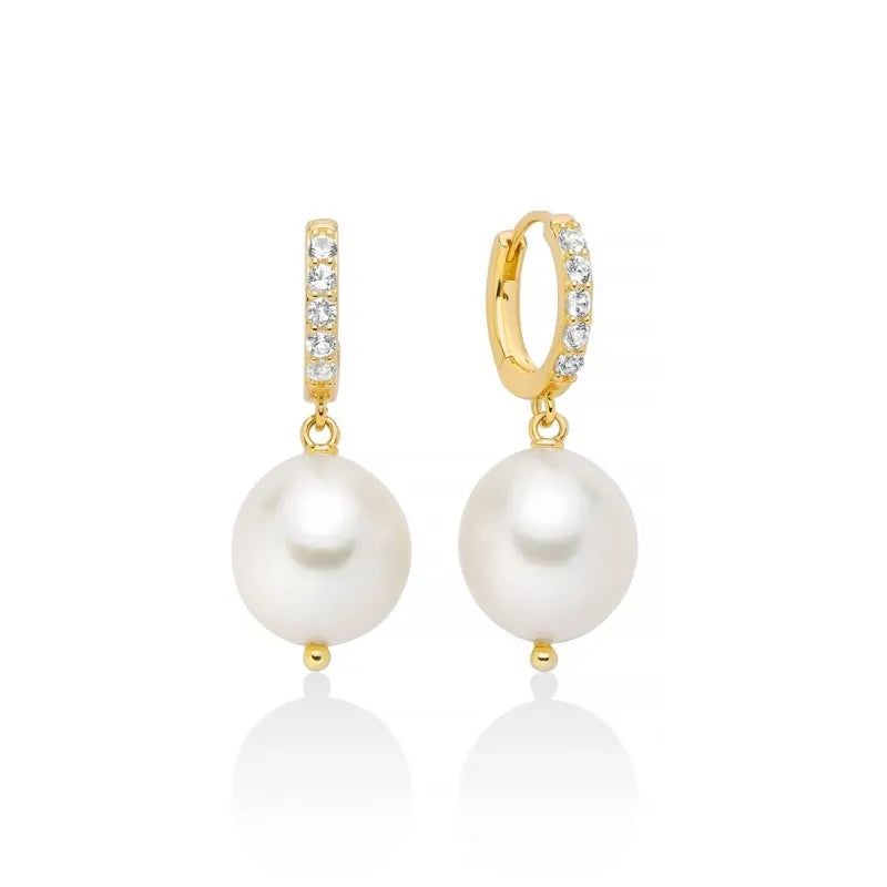 Orecchini Miluna Donna Argento 925 Placcato Oro Giallo Perle Bianche 12-14 mm e topazi _PER2740G