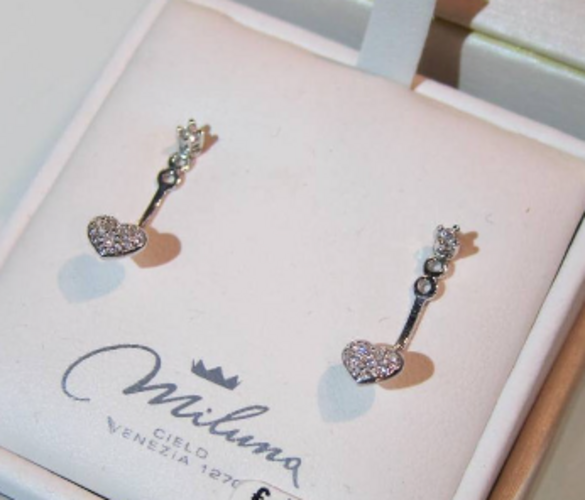Orecchini Miluna Donna Oro Bianco Pendente Rigido Cuore Diamantato e Punto Luce _ERD2262