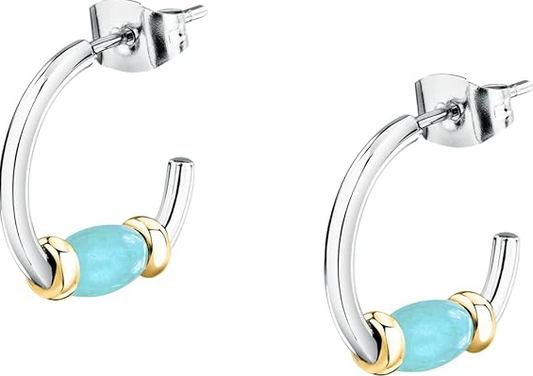 Orecchini Cerchietto Morellato Donna Acciaio Silver Perlina Gold Agata Azzurro _SAXQ12