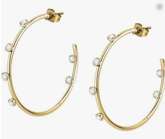Orecchini Morellato Donna Acciaio Cerchio Gold Cristalli Bianchi _SAUP07