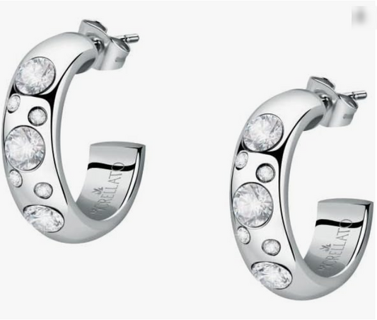 Orecchini Morellato Donna Acciaio Cerchi Silver Cristalli Bianchi _SAUZ20