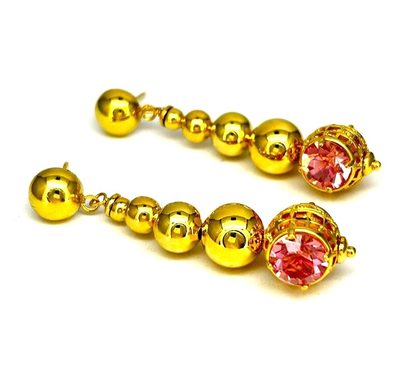 Orecchini Ungari Donna Bronzo Perle Zirconi Rosa OR029