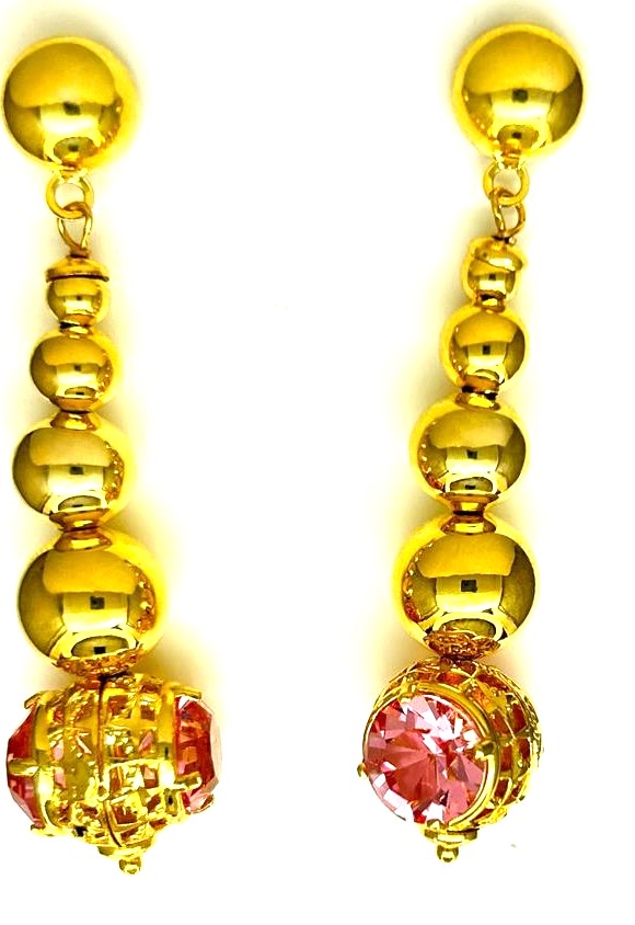 Orecchini Ungari Donna Bronzo Perle Zirconi Rosa OR029
