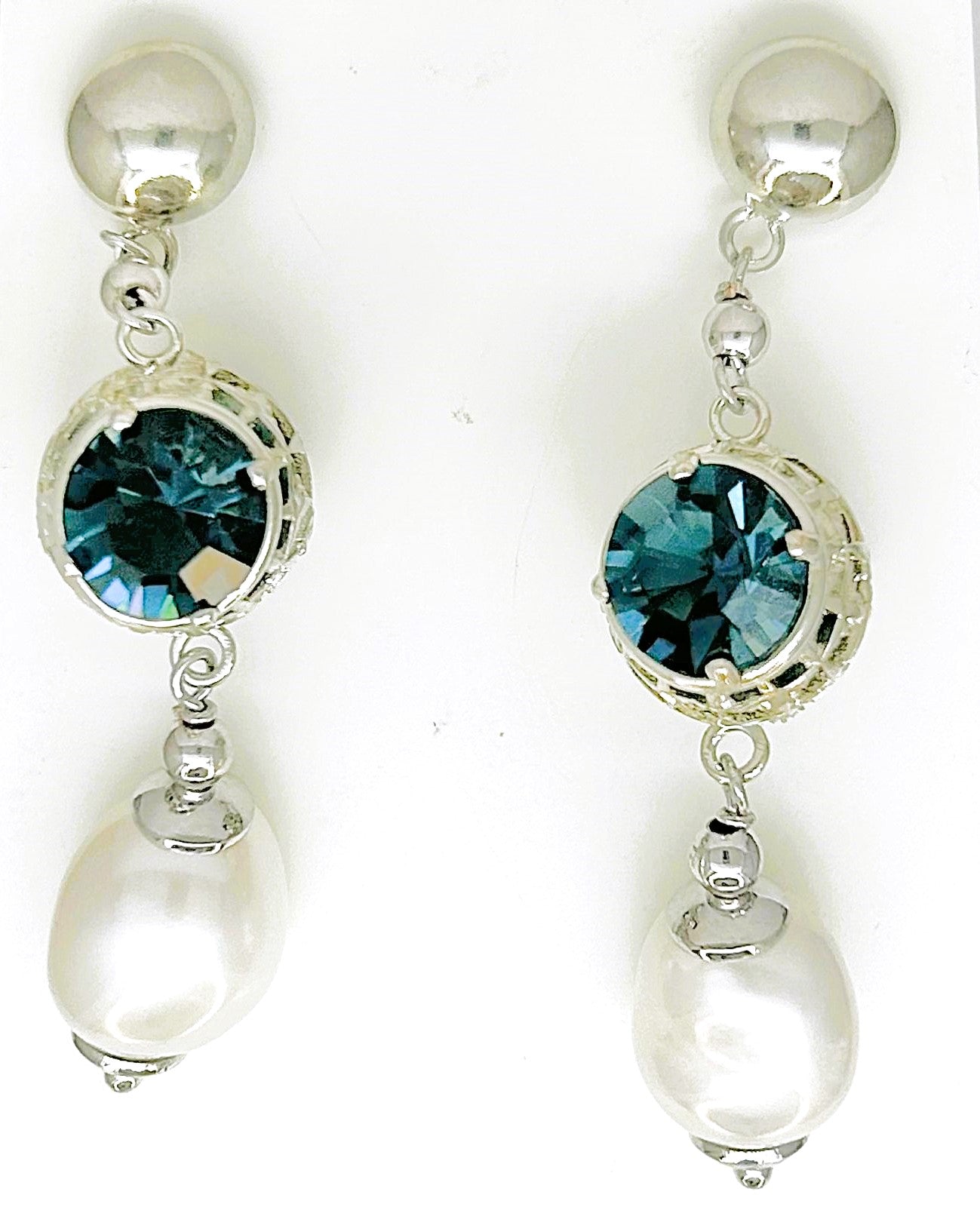 Orecchini Ungari Donna Bronzo Zircone Acquamarina E Perle Pendenti _OR008