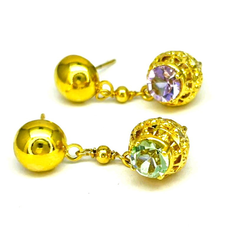 Orecchini Ungari Donna Bronzo Zircone Douple Face Lilla e Azzurro OR 005