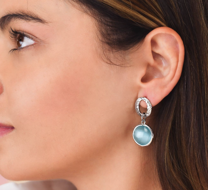 Orecchini Boccadamo Donna Bronzo Pendenti Moduli Circolari Pietre Azzurra _XOR754A