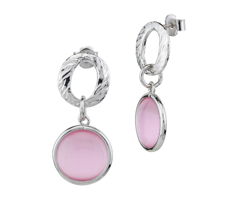 Orecchini Boccadamo Donna Bronzo Pendenti Moduli Circolari Pietre Rosa _XOR754R