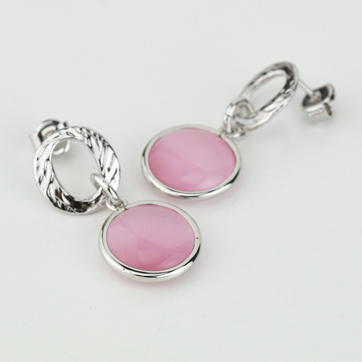 Orecchini Boccadamo Donna Bronzo Pendenti Moduli Circolari Pietre Rosa _XOR754R