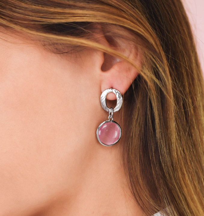 Orecchini Boccadamo Donna Bronzo Pendenti Moduli Circolari Pietre Rosa _XOR754R