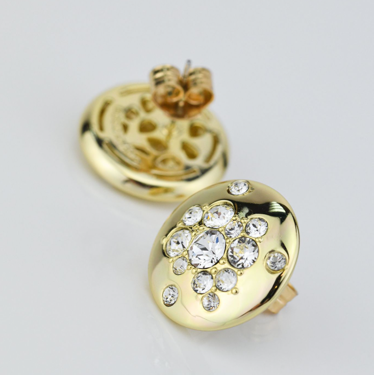 Orecchini Boccadamo Donna Bronzo Placcati Oro Circolari Cristalli Bianchi _XOR749D