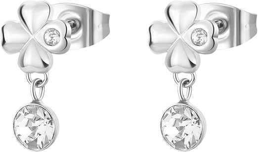 Orecchini Brosway Donna Acciaio Argentato Quadrifoglio e Cristalli Coll. CHAKRA _BHKE182