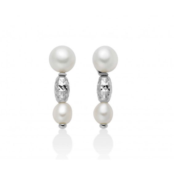 Orecchini Miluna Donna Argento 925 Pendente Perle 5-5,5 e Boule Ovali Sfaccettate _PER2794B