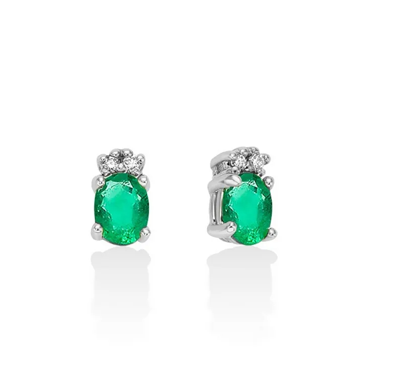 Orecchini Miluna Donna Oro Bianco 9 Kt Smeraldo e Diamanti _ERD2793X