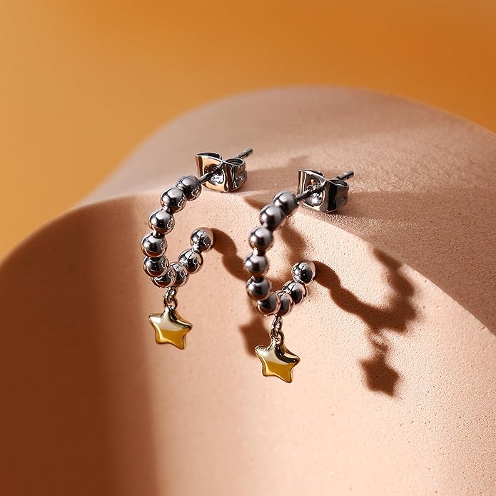 Orecchini Morellato Donna Acciaio Cerchietto Silver Ciondolo Stella Gold _SAIX28