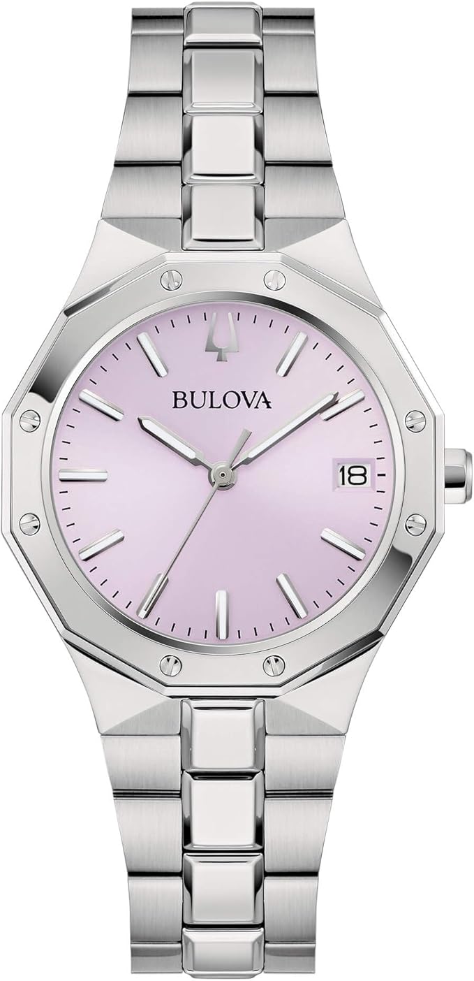 Bulova Damenuhr mit rosa Zifferblatt und Stahlarmband 96M170