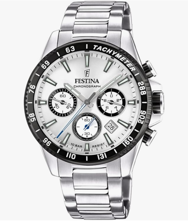 Orologio Festina Uomo Acciaio Cronografo Argento Lunetta Nera _F20560-1