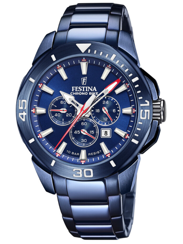 Festina Herren-Armbanduhr aus Stahl mit Doppelarmband, Chronograph, Sonderedition, Blau, F20643-1