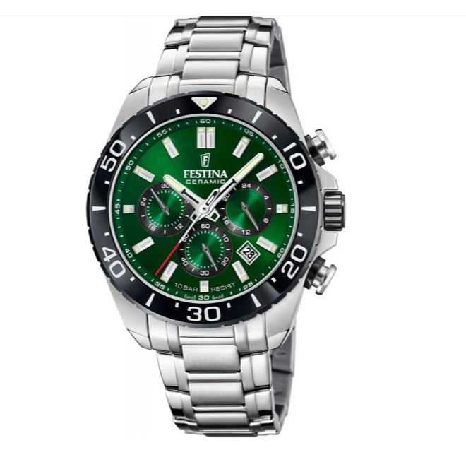 Festina Herrenuhr Stahl Chronograph Grün F20543-3