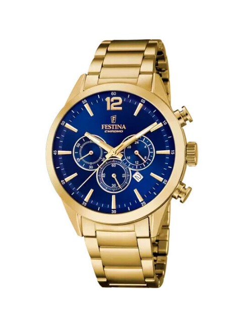 Festina Herrenuhr Stahl Goldarmband Blaues Zifferblatt Chronograph _F20633-2