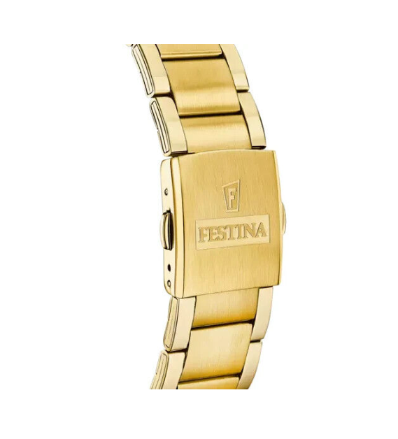 Festina Herrenuhr Stahl Goldarmband Blaues Zifferblatt Chronograph _F20633-2